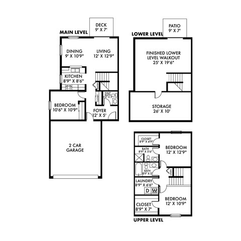 Floor plan for 3 beds, 2.5 baths, 2150 sqft